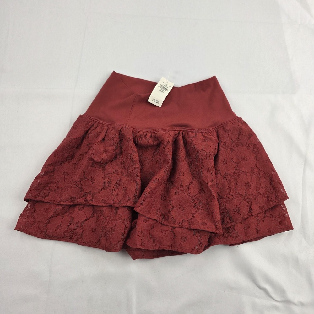 OFFLINE By Aerie Shorts Womens XXS Red Lace 3" Tiered Skort Dance Athletic